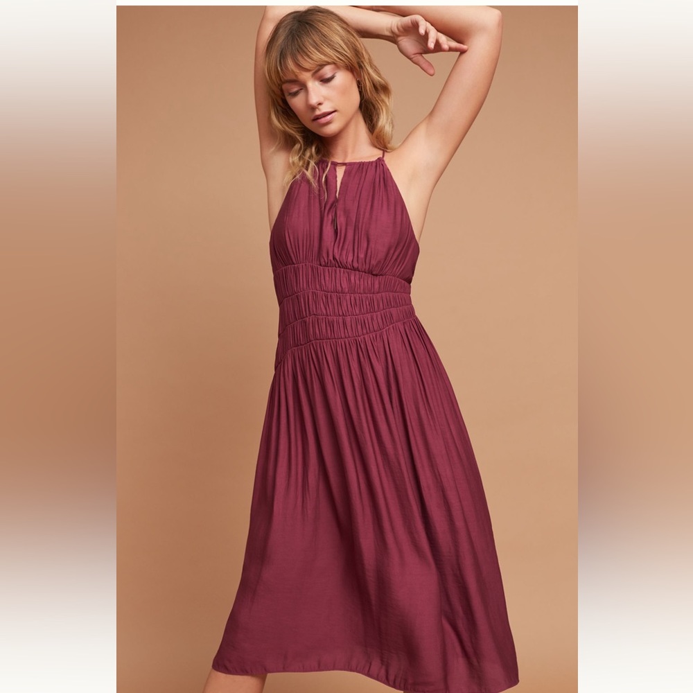 NWT Anthropologie Moulinette Soeurs Smocked Halter Midi Dress Plum